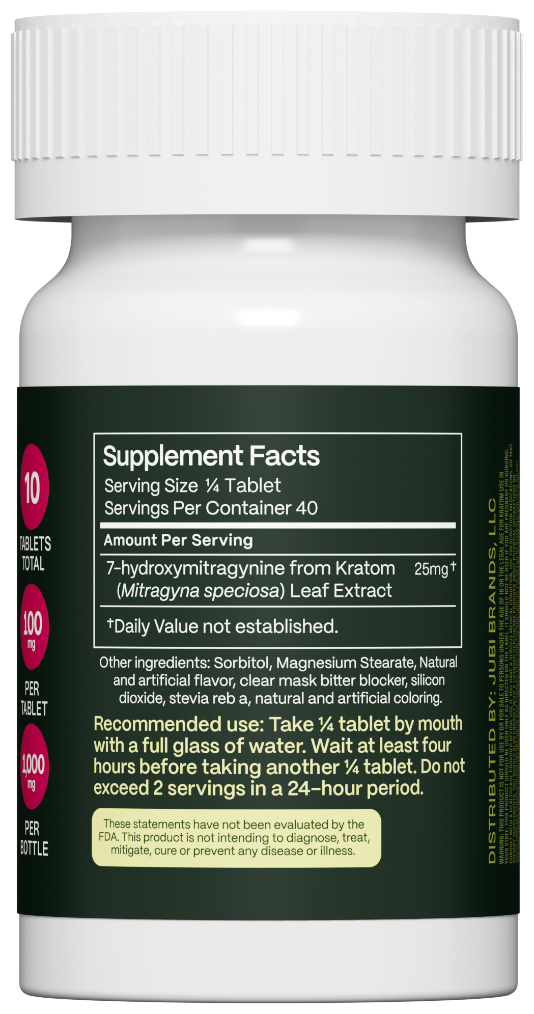 Jubi 7OH 10CT 100mg Chewable Tablets - Premium 7-Hydroxymitragynine Extract Chewables Tablets Bottle