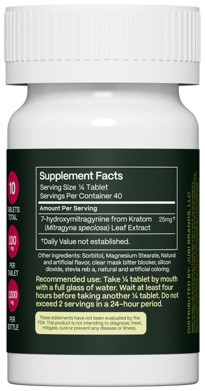 Jubi 7OH 10CT 100mg Chewable Tablets - Premium 7-Hydroxymitragynine Extract Chewables Tablets Bottle