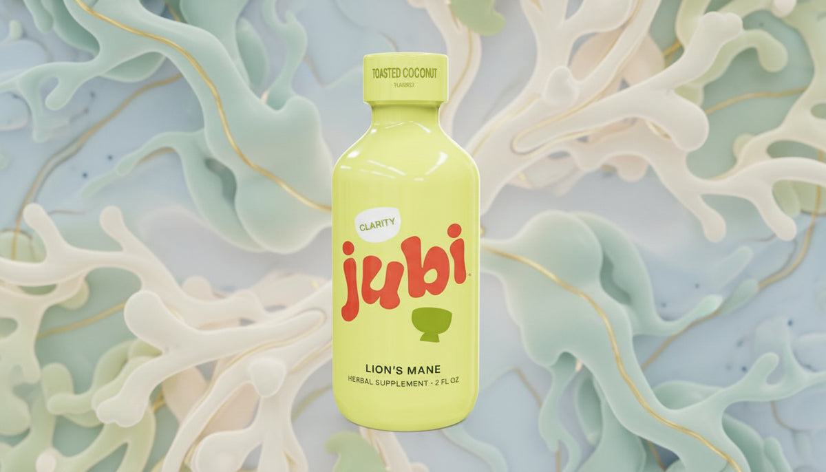 Lion’s Mane drink bottle representing natural focus and mental clarity