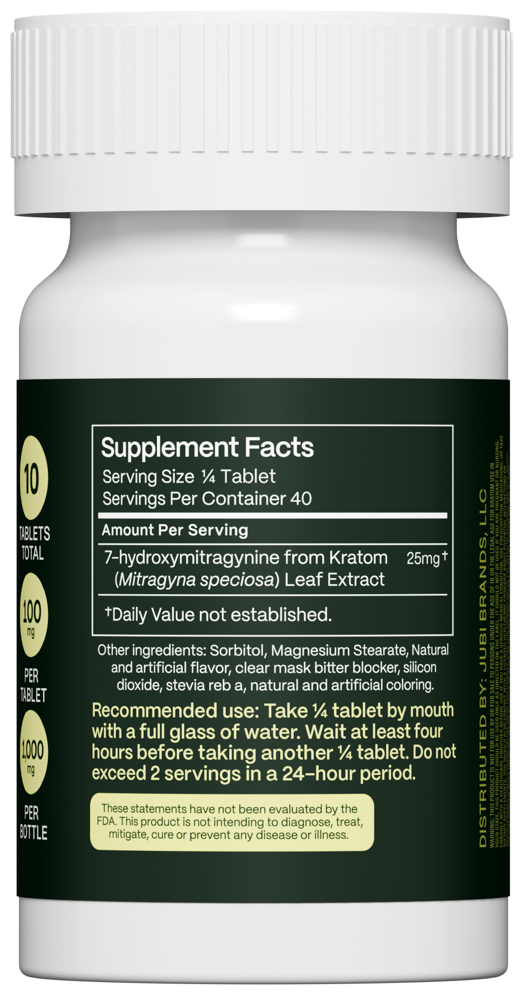 Jubi 7OH 10CT 100mg Chewable Tablets - Premium 7-Hydroxymitragynine Extract Chewables Tablets Bottle