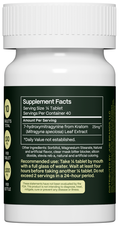Jubi 7OH 10CT 100mg Chewable Tablets - Premium 7-Hydroxymitragynine Extract Chewables Tablets Bottle