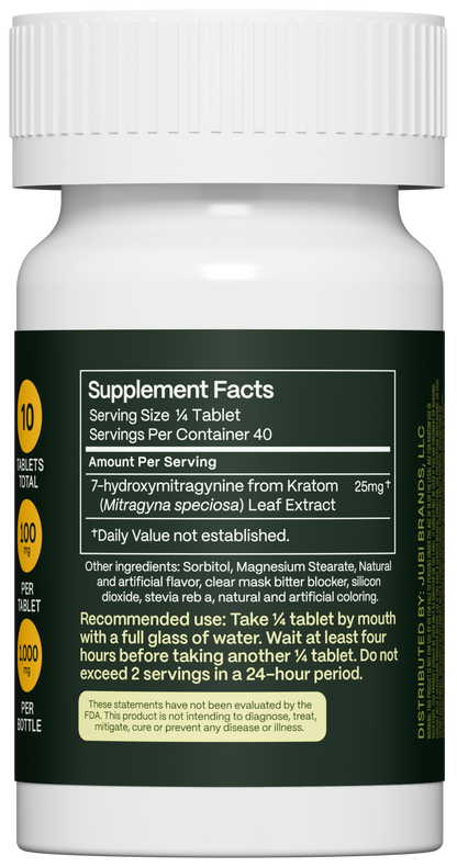 Jubi 7OH 10CT 100mg Chewable Tablets - Premium 7-Hydroxymitragynine Extract Chewables Tablets Bottle