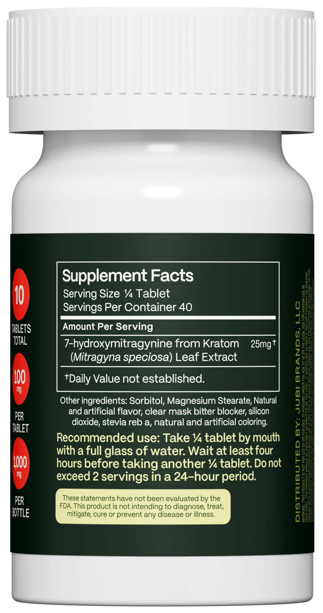 Jubi 7OH 10CT 100mg Chewable Tablets - Premium 7-Hydroxymitragynine Extract Chewables Tablets Bottle