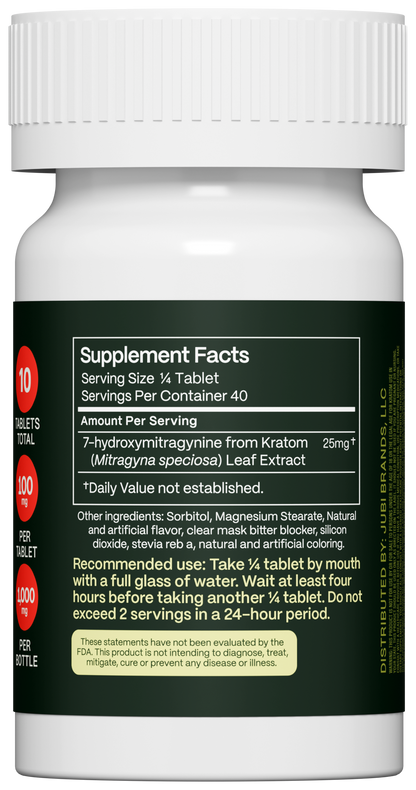 Jubi 7OH 10CT 100mg Chewable Tablets - Premium 7-Hydroxymitragynine Extract Chewables Tablets Bottle